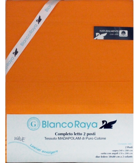Blanco raya - Completo lenzuola in puro cotone tinta unita composto da sopra + sotto con angoli + federa - wave