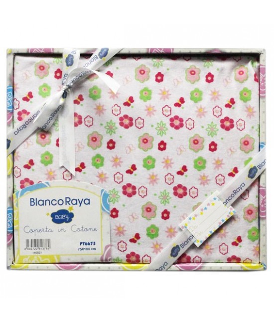 Blanco raya - Copertina neonato in cotone per culla/carrozzina con fantasia fiori colorati bimba - pt6675