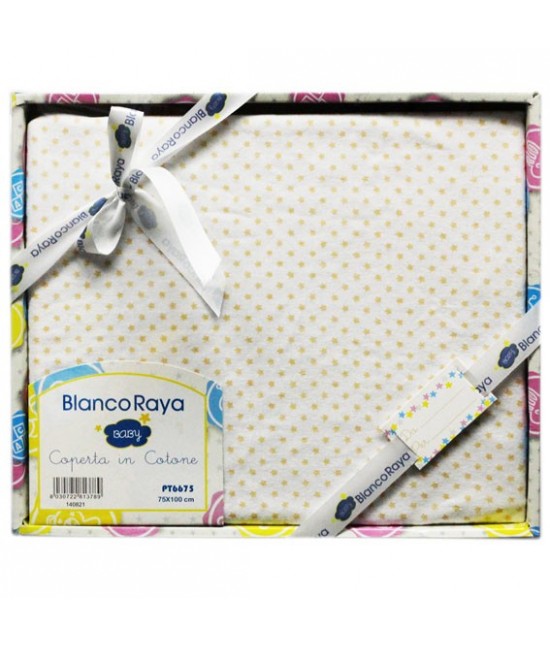 Blanco raya - Copertina neonato in cotone per culla/carrozzina con fantasia stelline unisex - pt6675.