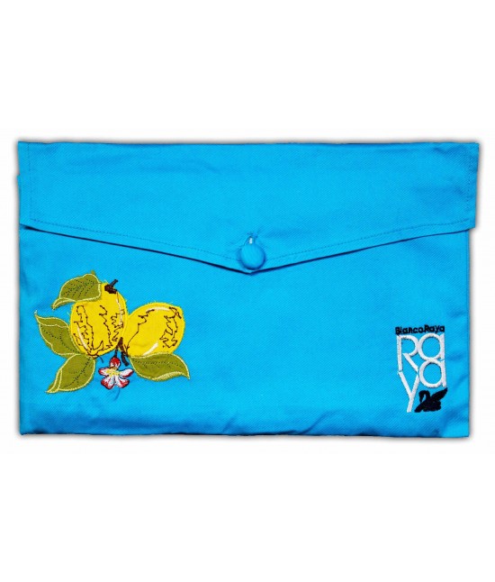 Runner tavola con bordo applicato - 1033. : Colore prodotto - Azzurro, Tessuto - Cotone, Variante - Limone, Misura - 40x140 cm