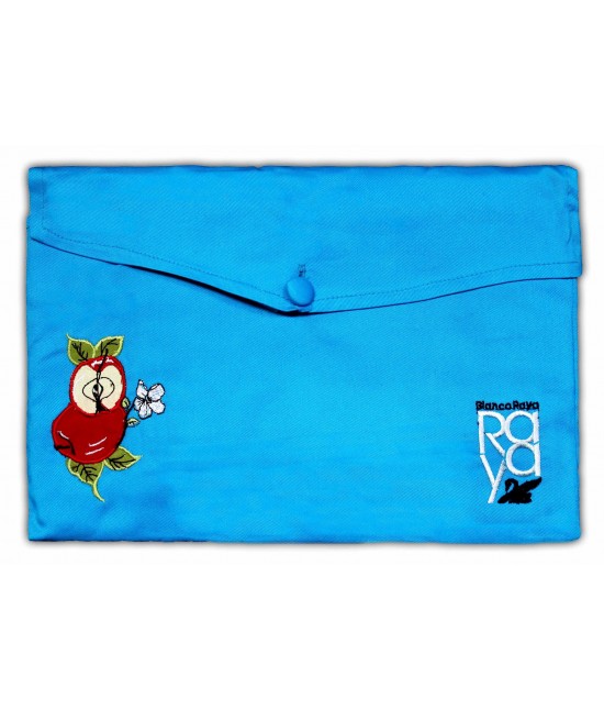 Runner tavola con bordo applicato - 1033. : Colore prodotto - Azzurro, Tessuto - Cotone, Variante - Mele, Misura - 40x140 cm