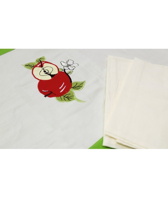 Runner tavola con bordo applicato - 1033. : Colore prodotto - Beige, Tessuto - Cotone, Variante - Mele, Misura - 40x140 cm
