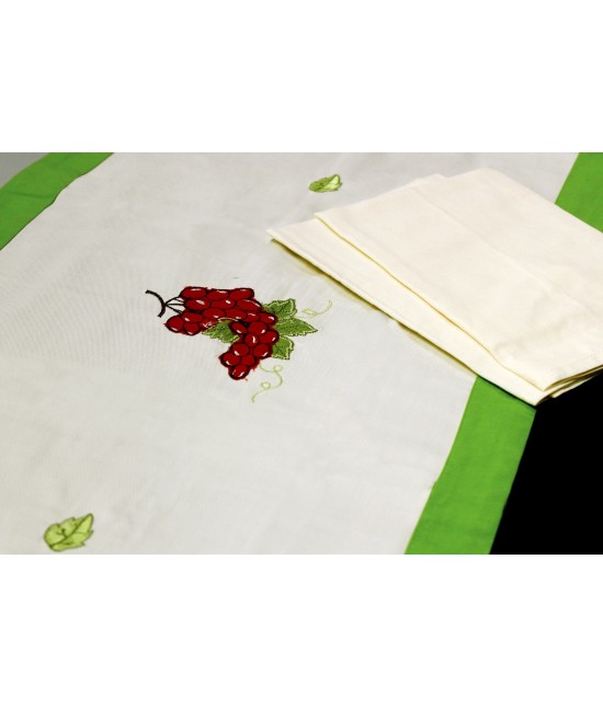 Runner tavola con bordo applicato - 1033. : Colore prodotto - Beige, Tessuto - Cotone, Variante - Uva, Misura - 40x140 cm