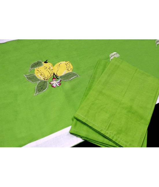 Runner tavola con bordo applicato - 1033. : Colore prodotto - Verde, Tessuto - Cotone, Variante - Limone, Misura - 40x140 cm