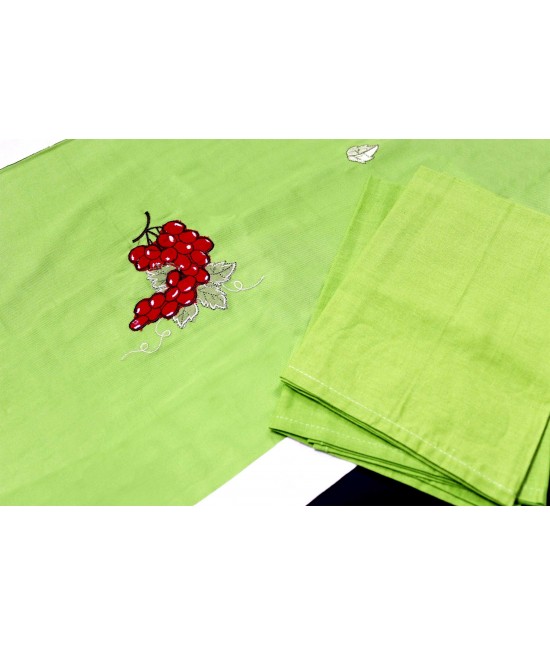 Runner tavola con bordo applicato - 1033. : Colore prodotto - Verde, Tessuto - Cotone, Variante - Uva, Misura - 40x140 cm