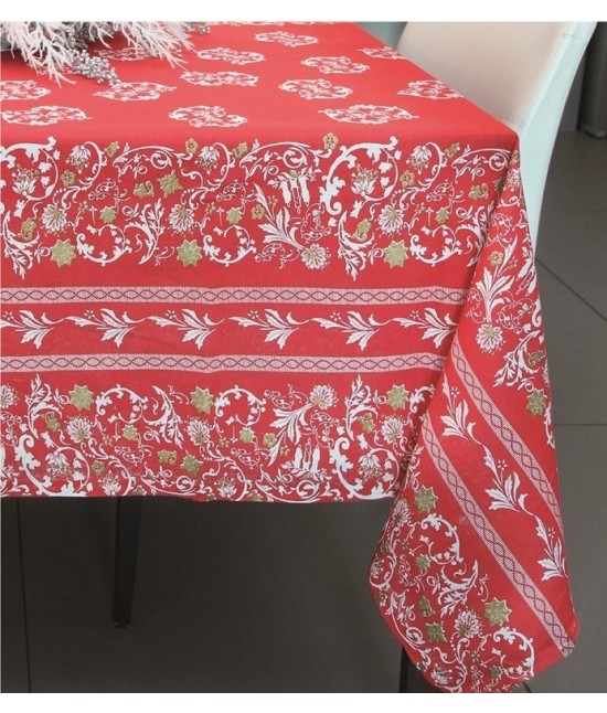 Tovaglia natalizia stampata in 100% cotone - 281513 : Colore prodotto - Rosso, Tessuto - Cotone, Misura - 6 posti, Variante - Bianca