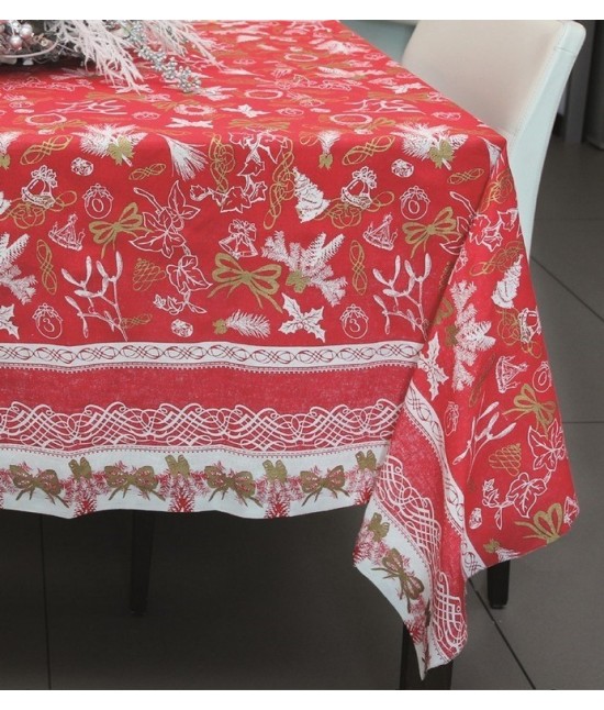 Tovaglia natalizia stampata in 100% cotone - 281513 : Colore prodotto - Rosso, Tessuto - Cotone, Misura - 6 posti, Variante - Belle