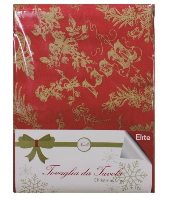 Tovaglia natalizia stampata in 100% cotone - 281513 : Colore prodotto - Rosso, Tessuto - Cotone, Misura - 6 posti, Variante - Novelle