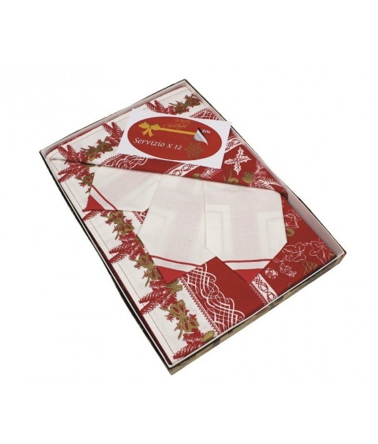 Tovaglia natalizia stampata in 100% cotone - 281513 : Colore prodotto - Rosso, Tessuto - Cotone, Misura - 6 posti, Variante - Novelle
