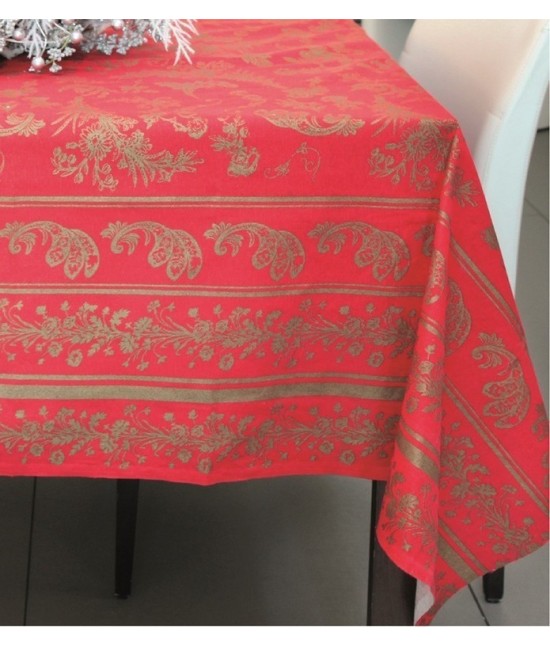 Tovaglia natalizia stampata in 100% cotone - 281513 : Colore prodotto - Rosso, Tessuto - Cotone, Misura - 12 posti, Variante - Novelle