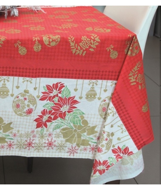 Tovaglia natalizia stampata in 100% cotone - 281513 : Colore prodotto - Rosso, Tessuto - Cotone, Misura - 12 posti, Variante - Stella