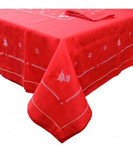 Elite - Elite tovaglia natalizia 18 posti + 18 tovagliol i rosso con ricamo punto a croce : 12321-1r
