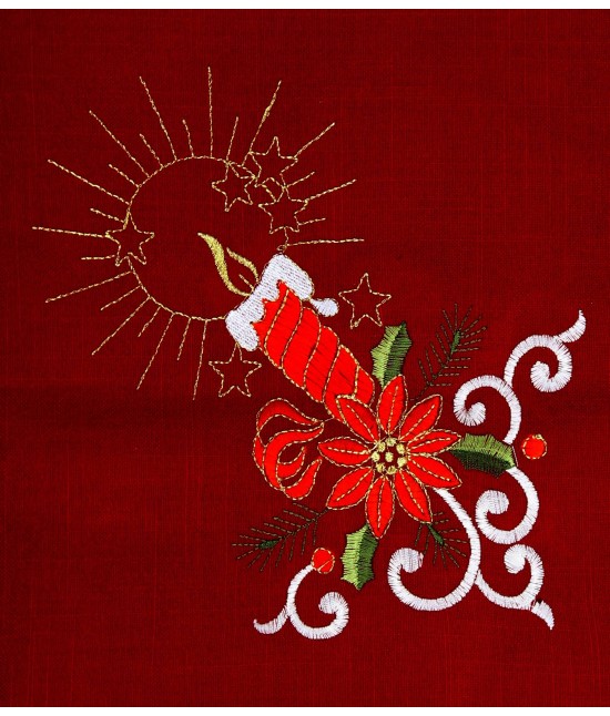 Tovaglia natalizia ricamata 100% poliestere - zg1821 : Colore prodotto - Rosso, Tessuto - Poliestere, Misura - 12 posti