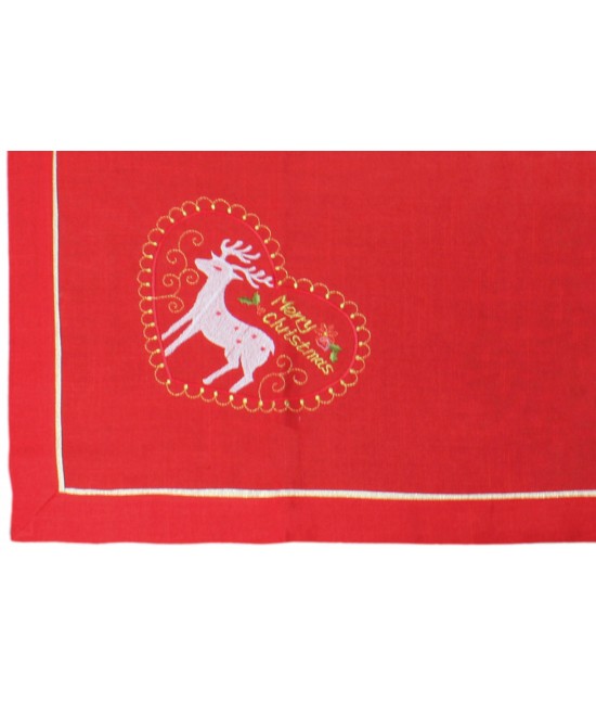 Tovaglia natalizia con ricami 100% poliestere - 3159-d : Colore prodotto - Rosso, Tessuto - Poliestere, Misura - 12 posti
