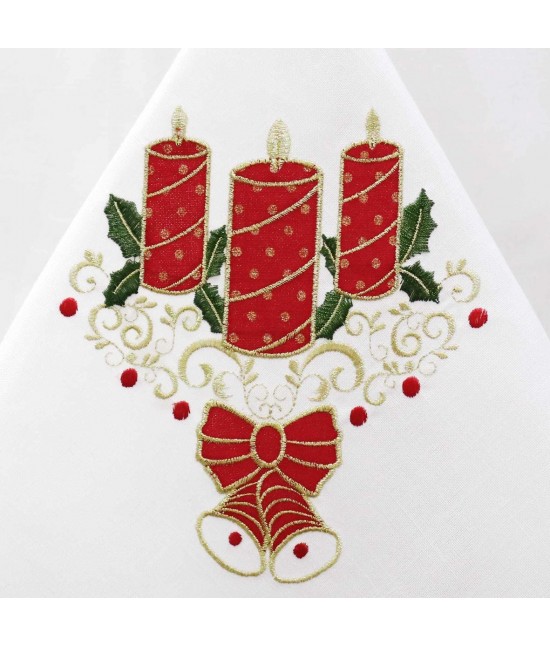 Centro natalizio ricamato 100% poliestere - candela-4. : Tessuto - Poliestere, Misura - 90x90 cm, Colore prodotto - Avorio