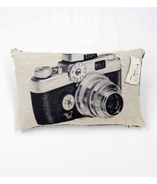 Bluesi - Cuscino arredo rettangolare macchina fotografica stile vintage sfoderabile - 50803.