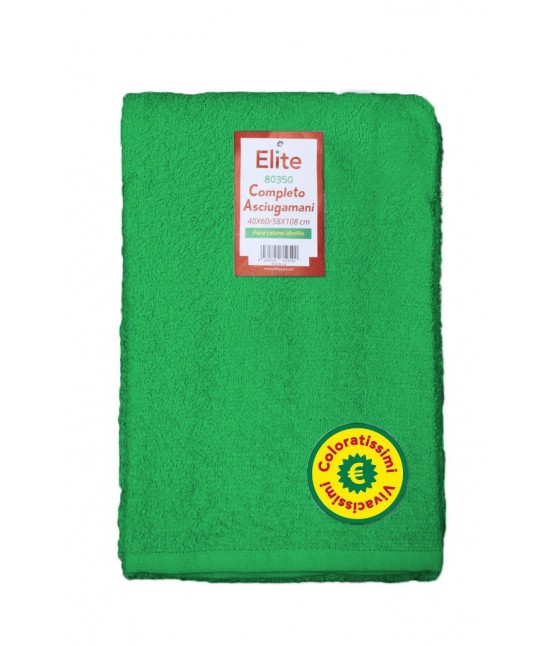 Set asciugamani bagno 1+1 in spugna di cotone tinta unita - 80350. : Colore prodotto - Verde, Tessuto - Cotone, Misura - Set asc. 1+1