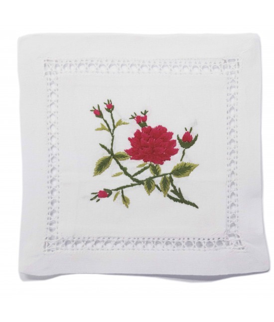 Blanco raya - Sacchetto profumabiancheria in cotone ricamato a mano con tasca - px941.