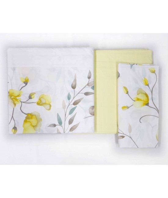 Gabel - Completo lenzuola in 100% cotone stampato composto da sopra + sotto con angoli + federa fantasia floreale - memory.