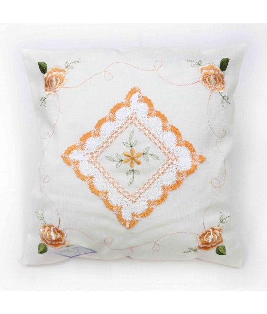 Elite - Coppia federe copricuscino arredo decorate con riccamo e raffinato pizzo tombolo - dhs438.