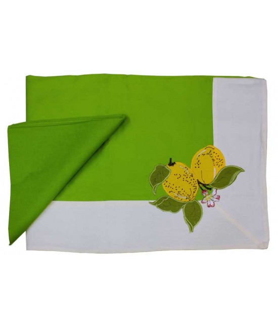 Servizio da tavola con bordo applicato - 103301 : Colore prodotto - Verde, Tessuto - Cotone, Misura - 6 posti, Variante - Limone