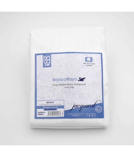 Coprimaterasso in cotone con lavorazione jacquard e chiusura cerniera - 2879-1 : Colore prodotto - Bianco, Misura - 1 piazza e mezza, Tessuto - Cotone