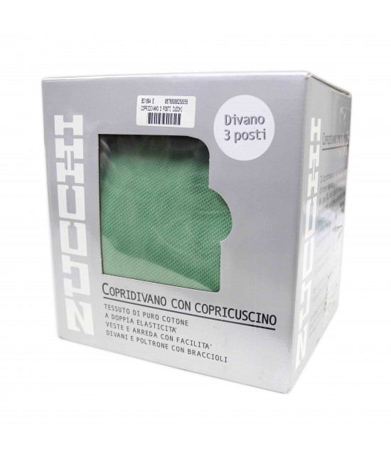 Copridivano elasticizzato tinta unita in tessuto altamente estensibile con copricuscino - zucchi. : Colore prodotto - Verde, Misura - Copridivano 2 posto