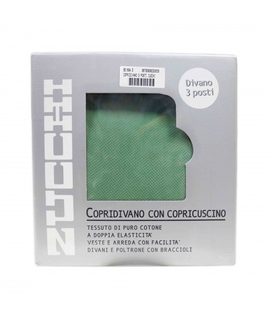 Copridivano elasticizzato tinta unita in tessuto altamente estensibile con copricuscino - zucchi. : Colore prodotto - Verde, Misura - Copridivano 2 posto