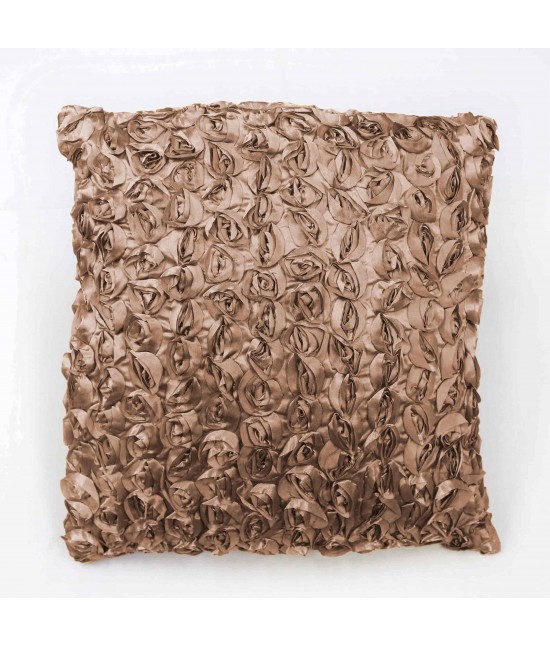 Coppia di federe per cuscini arredo in taffeta' decorate con motivo a rose - ax519. : Tessuto - Poliestere, Colore prodotto - Marrone