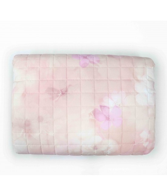 Trapuntino primaverile stampato con imbottitura in fibra anallergica di poliestere fantasia floreale acquerellata - promise. : Misura - Matrimoniale, Colore prodotto - Rosa