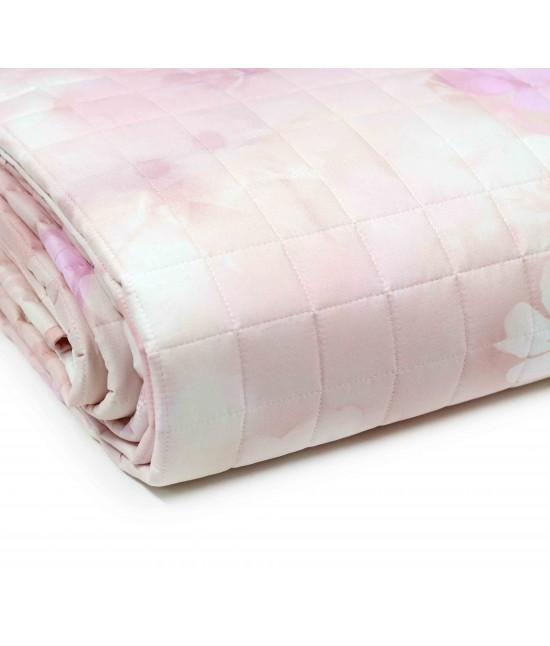 Trapuntino primaverile stampato con imbottitura in fibra anallergica di poliestere fantasia floreale acquerellata - promise. : Misura - Matrimoniale, Colore prodotto - Rosa