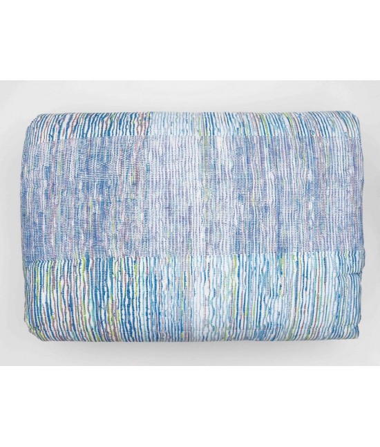 Trapuntino primaverile stampato con motivo riga multicolor irregolare in fibra anallergica di poliestere - discover. : Misura - Matrimoniale, Colore prodotto - Azzurro