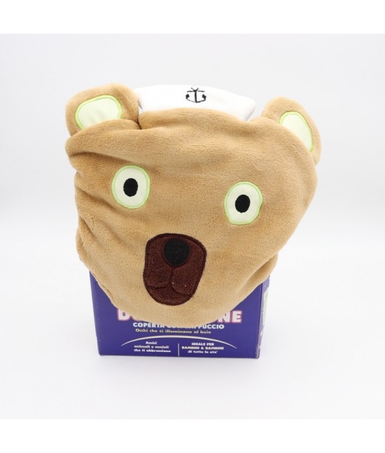 Plaid coperta bambini 100% poliestere con cappuccio e occhi luminosi orso navy pt007-5 : Tessuto - Poliestere, Misura - 120x90 cm, Variante - Orso
