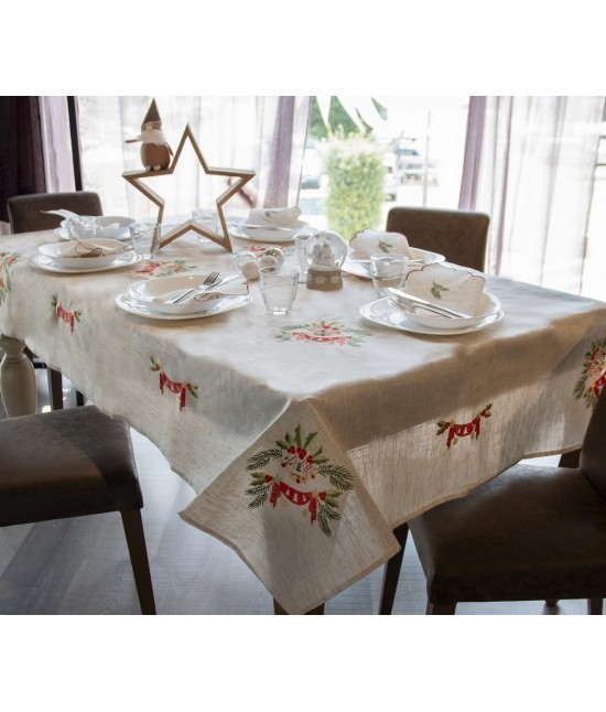 Blanco raya - Servizio da tavola natalizio 6 posti con 6 tovaglioli : wh-p066