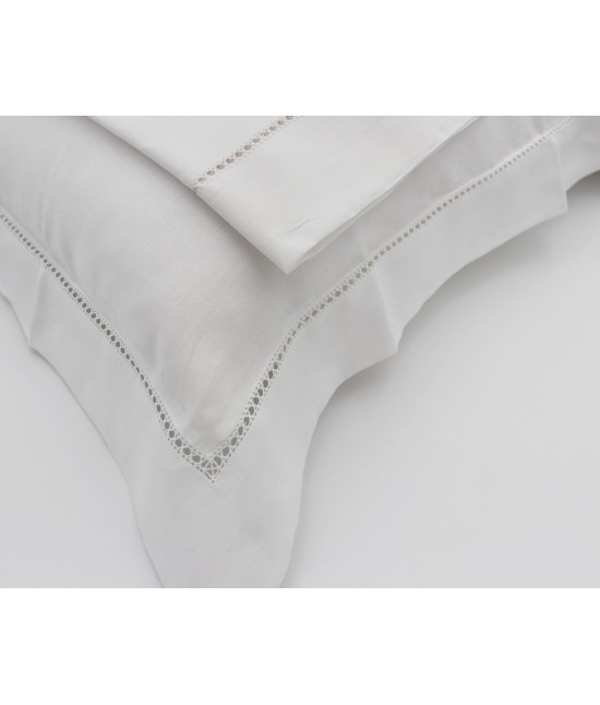 Coppia di federe in lino bordate con gigliuccio - gigliuccio-f. : Colore prodotto - Bianco, Misura - 50x80 cm, Tessuto - Lino