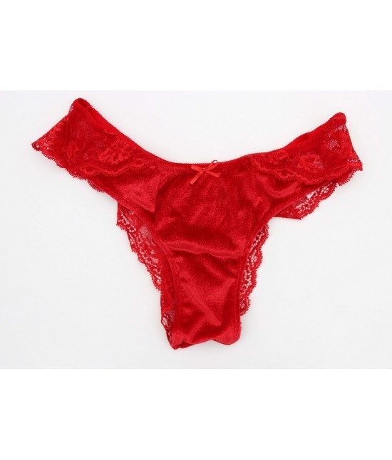 Jadea - Slip donna elasticizzato in pizzo e velluto. set 3 pezzi : 6897