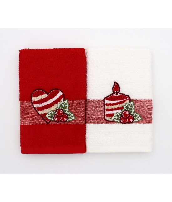 Vingi - Strofinacci da cucina ricamati con fascia jacquard in 100% cotone. set 2 pezzi: melange