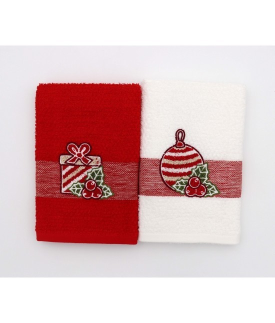 Vingi - Strofinacci da cucina ricamati con fascia jacquard in 100% cotone. set 2 pezzi: melange