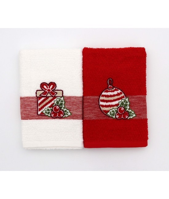 Vingi - Strofinacci da cucina ricamati con fascia jacquard in 100% cotone. set 2 pezzi: melange