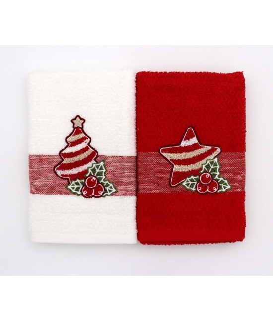 Vingi - Strofinacci da cucina ricamati con fascia jacquard in 100% cotone. set 2 pezzi: melange