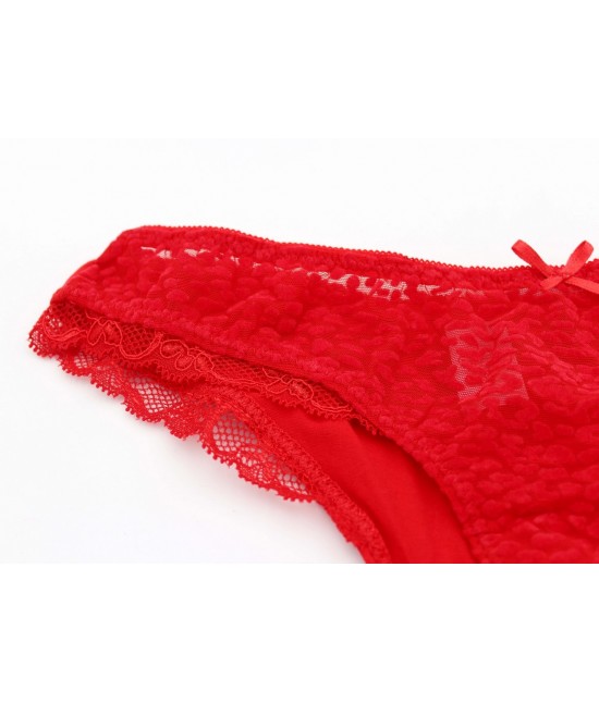 Slip brasiliana donna in cotone elasticizzato con inserti in pizzo. set 3 pezzi: 6899 : Colore prodotto - Rosso, Taglia - 2
