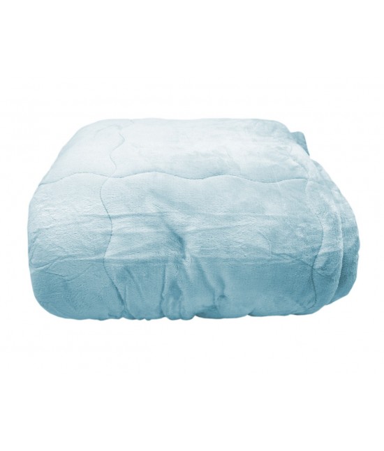 Trapunta invernare in vellutino ed ecopelliccia tinta unita : cf-01 var. azz : Misura - Matrimoniale, Colore prodotto - Azzurro, Tessuto - Poliestere