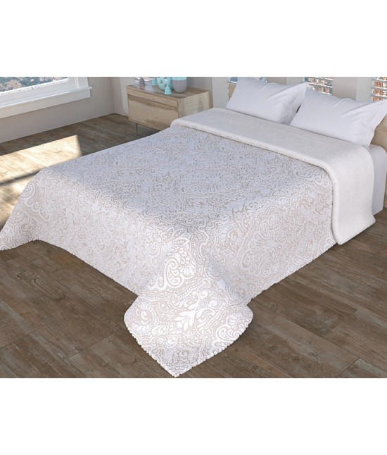 Trapunta invernale con stampa a fuoco ed ecopelliccia tinta unita : 19q-037 var. bei : Colore prodotto - Beige, Misura - Matrimoniale, Tessuto - Poliestere