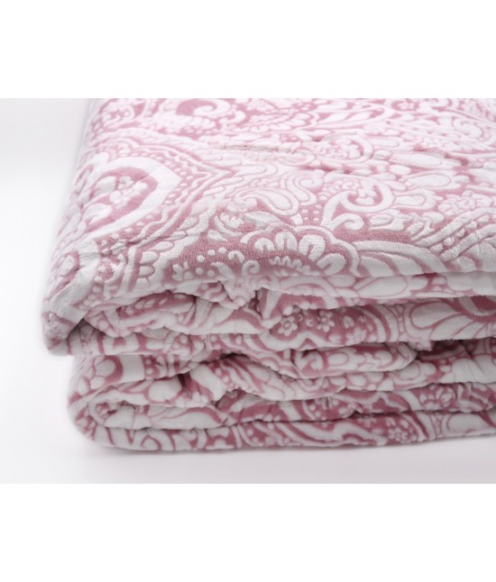 Trapunta invernale con stampa a fuoco ed ecopelliccia tinta unita : 19q-037 var. ros : Misura - Matrimoniale, Colore prodotto - Rosa, Tessuto - Poliestere