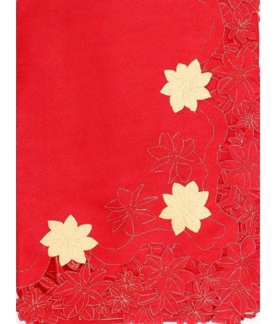 Elite - Tovaglia natalizia ricamata 6 posti + 6 tovaglioli rosso 100% poliestere: mh05b813-r