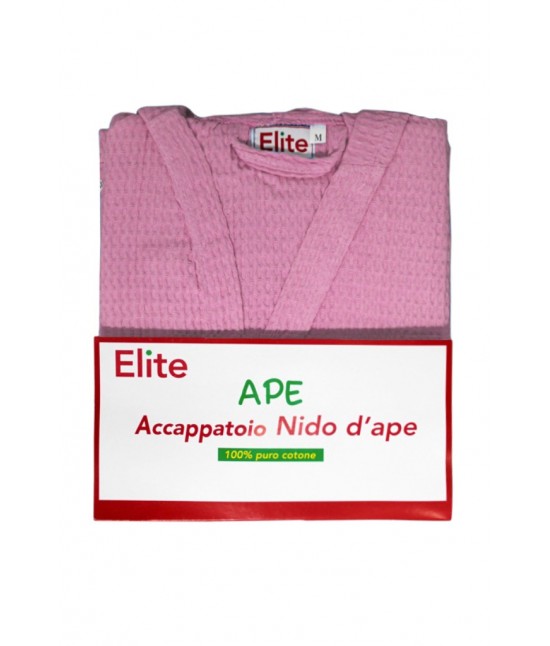 Accappatoio nido d'ape in puro cotone con cappuccio e cintura tinta unita - ape
