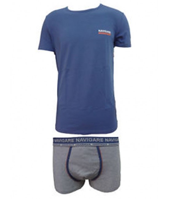 Completino intimo uomo coordinato t-shirt e boxer - completo 11585. : Colore prodotto - Blue, Taglia - 5