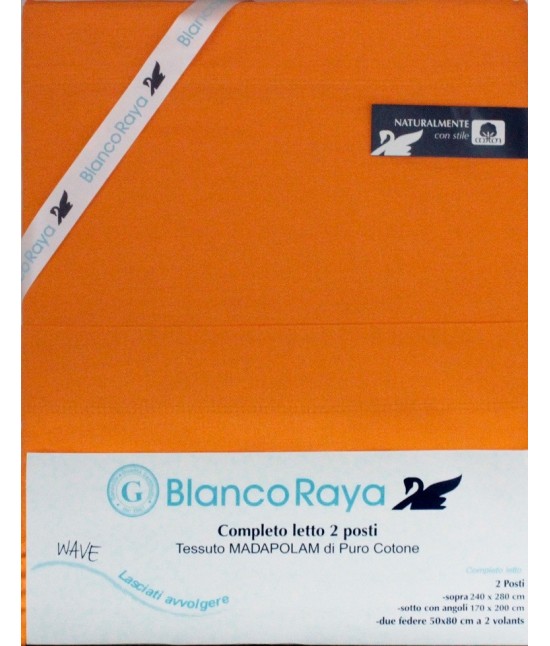 Completo lenzuola tinta unita composto da sopra + sotto con angoli + federa - wave : Misura - Singolo, Colore prodotto - Arancio, Tessuto - Cotone