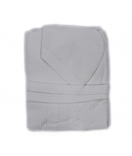 Accappatoio nido d'ape di puro cotone con cappuccio tinta unita - polo : Colore prodotto - Bianco, Taglia - L, Tessuto - Cotone