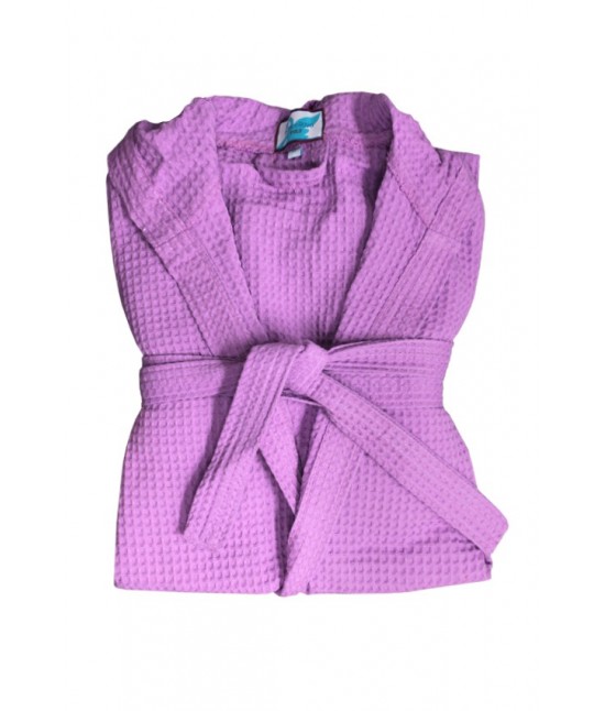 Accappatoio nido d'ape di puro cotone con cappuccio tinta unita - polo : Colore prodotto - Rosa, Taglia - M, Tessuto - Cotone
